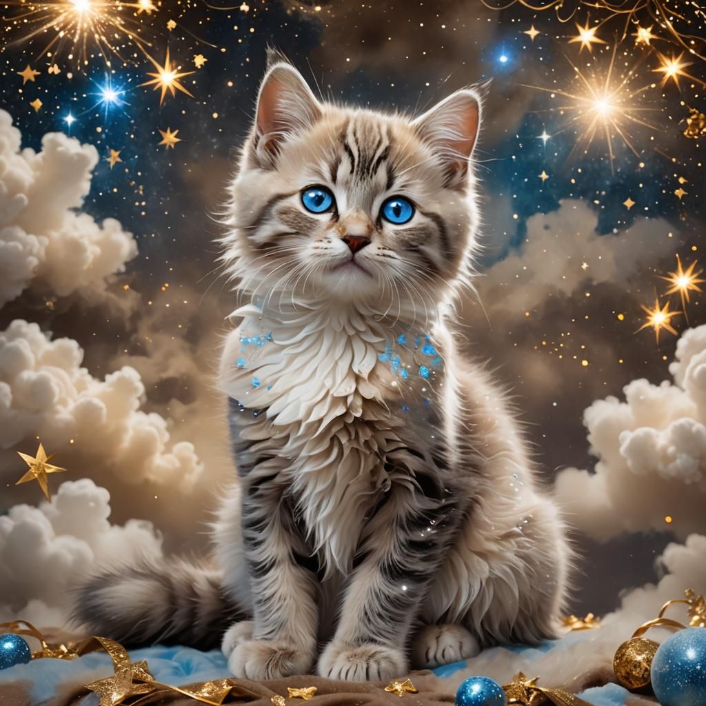 Ethereal Kitten with Stardust Fur in Fantasy Realm