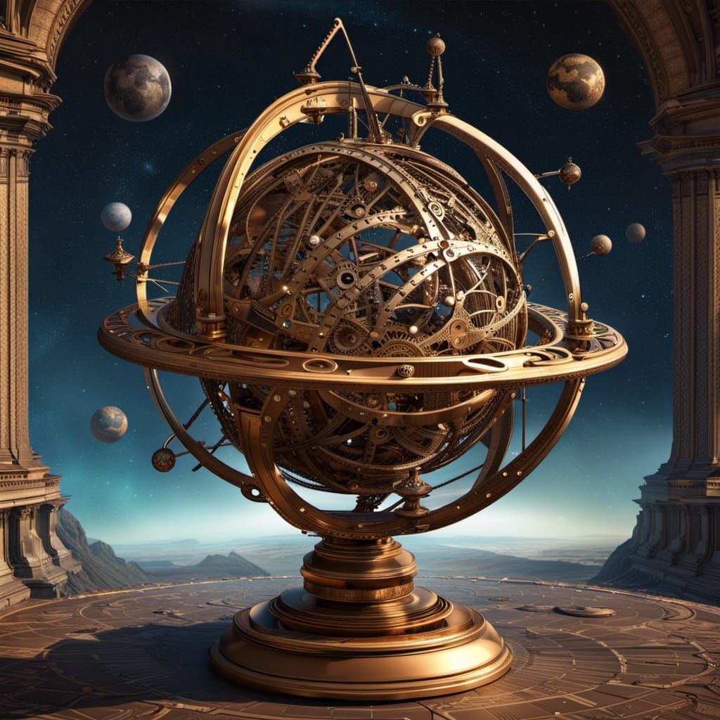 Bronze Steampunk Armillary Sphere with Planets