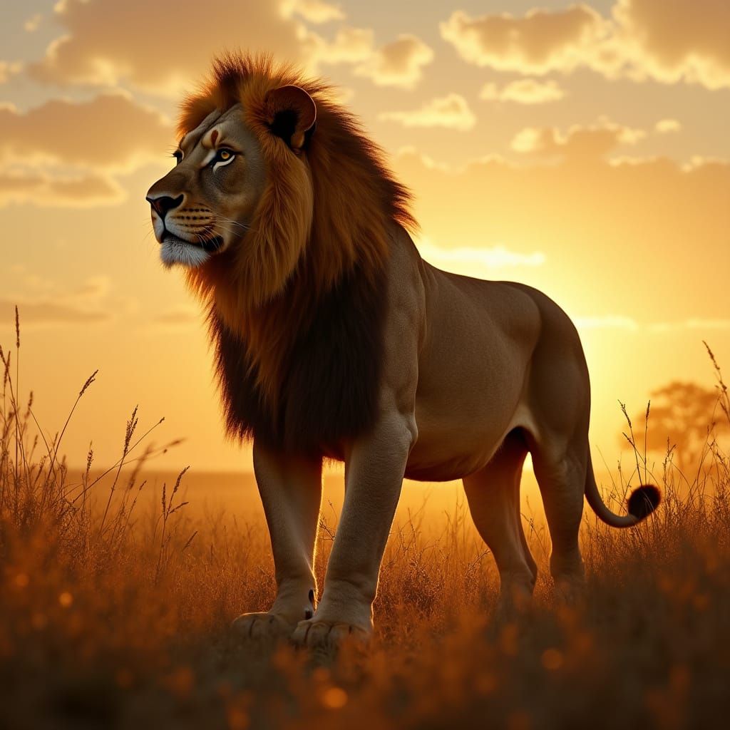 Majestic Lion Surveys His Kingdom at Dawn