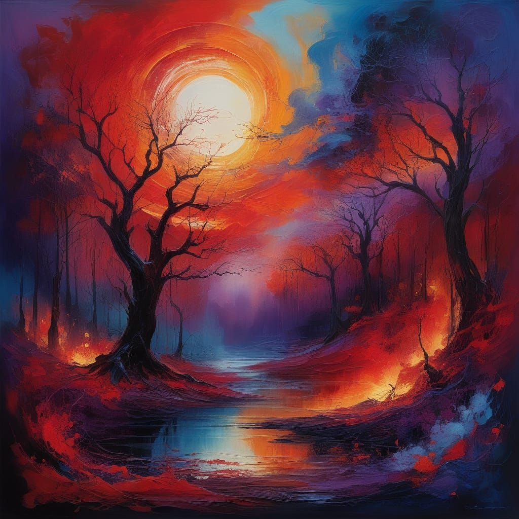 Vibrant Fantasy Art in Abstract Expressionism Style