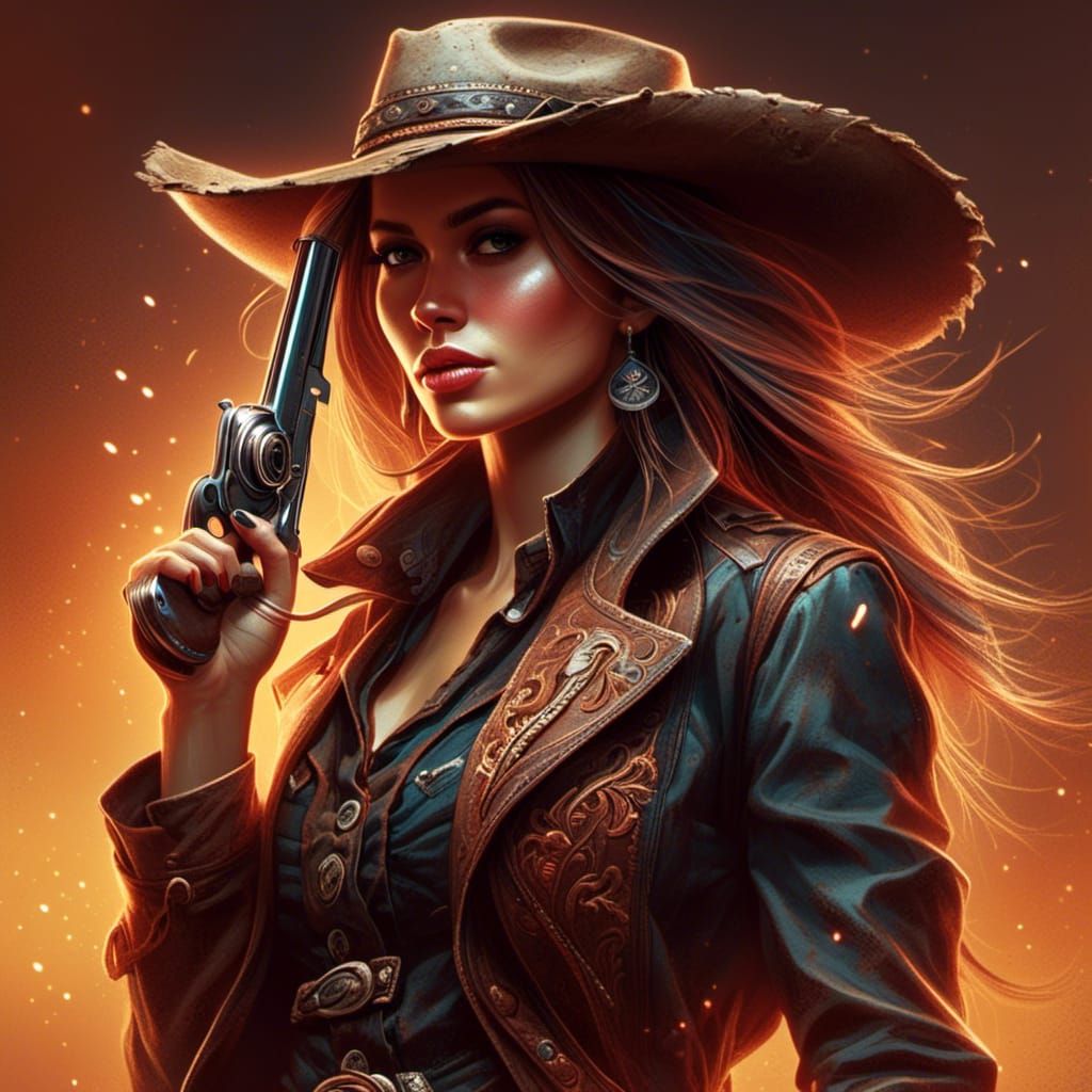 Neon Gunslinger in the Old West