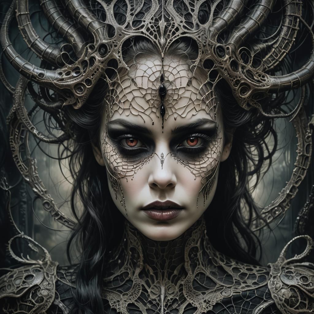 Dark Romanticism Portrait with Lace and Crimson Hues