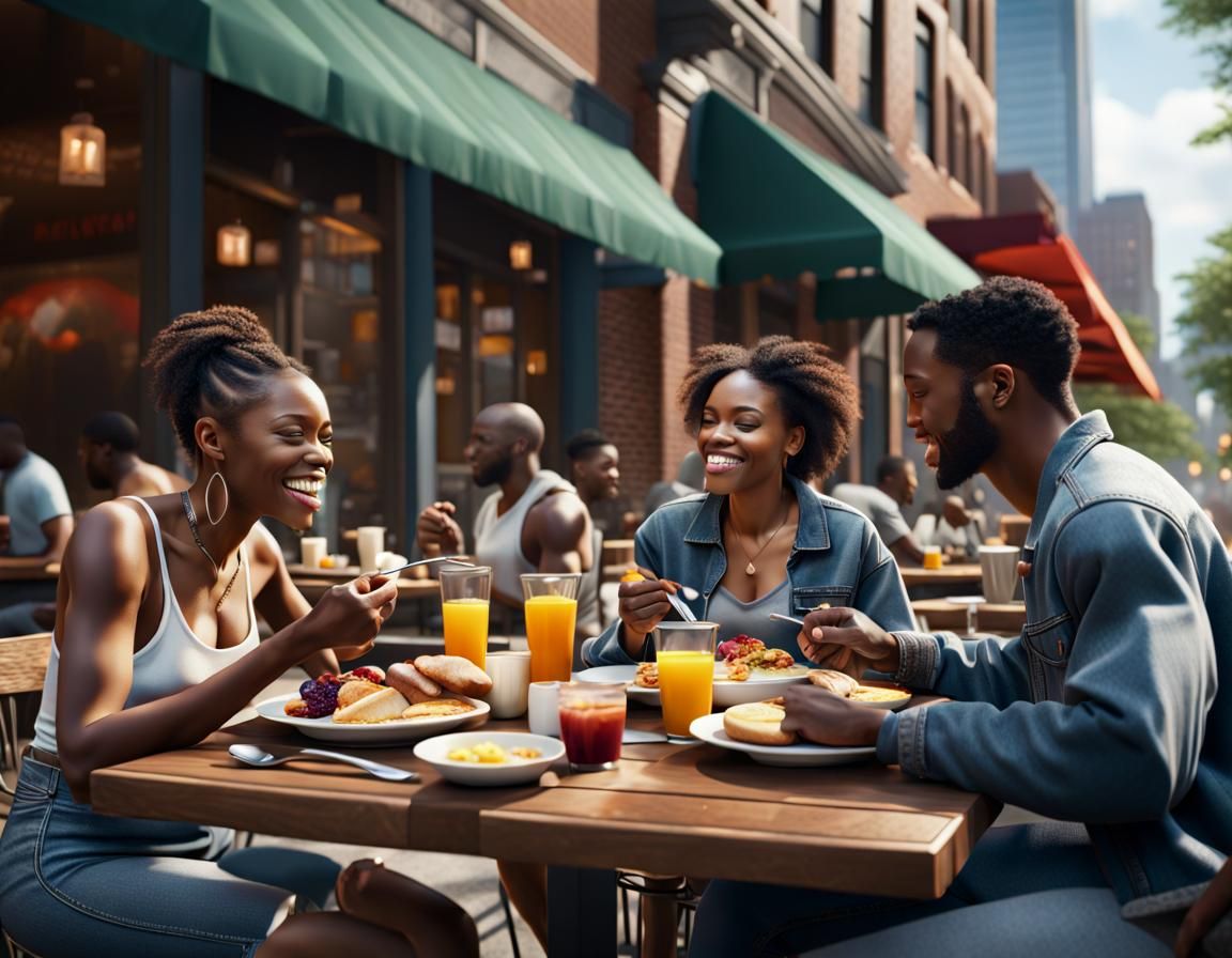 Atlanta Breakfast: African-American Friends in Detailed Matt...