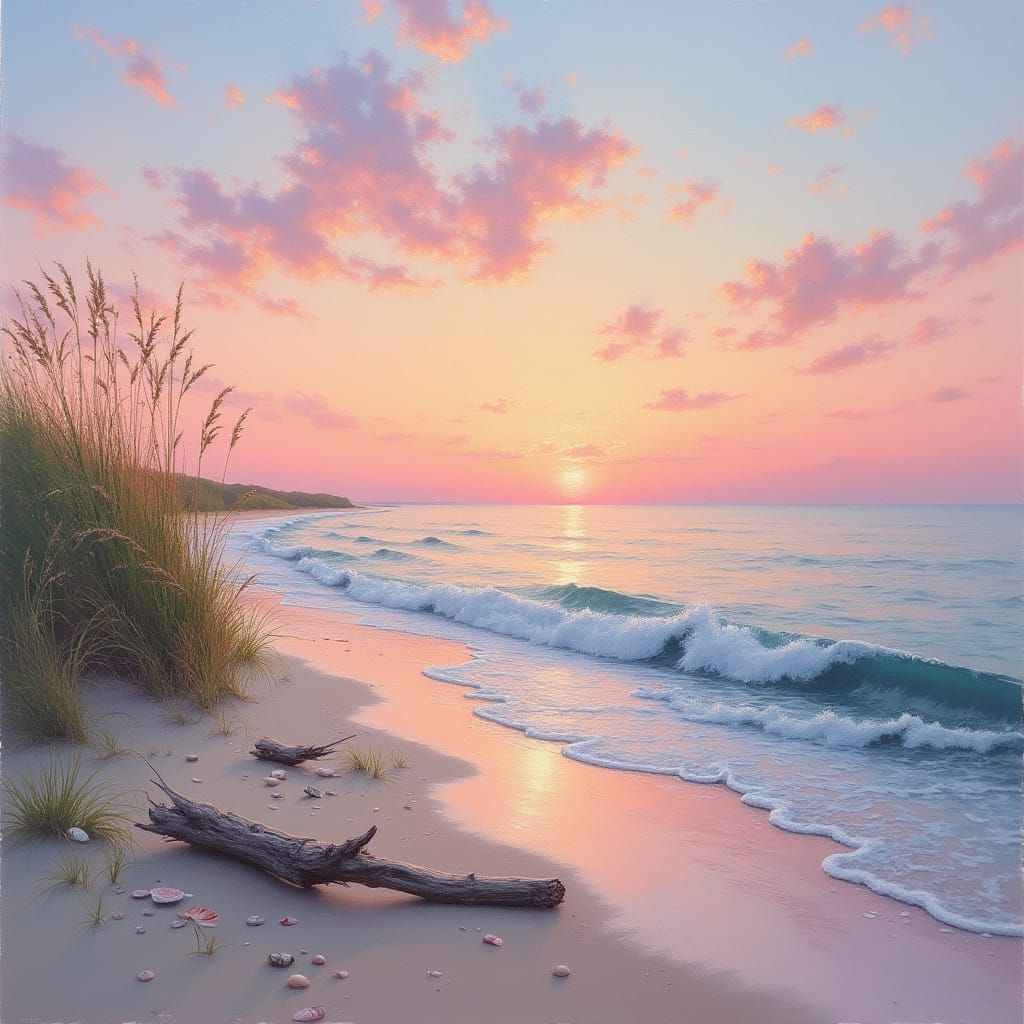 Impressionist Beach Scene at Sunset