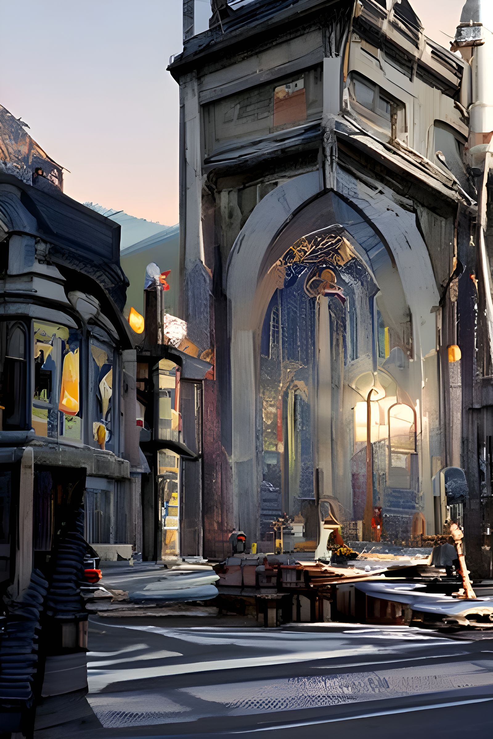 Ethereal Cathedral Interior with Stained Glass