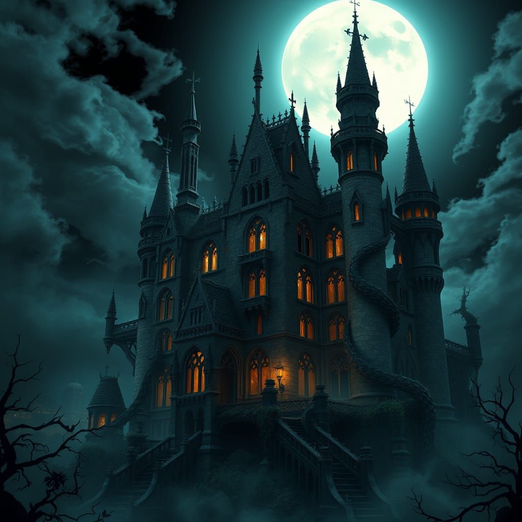 Ethereal Castle in Dark, Gothic Fantasy Style