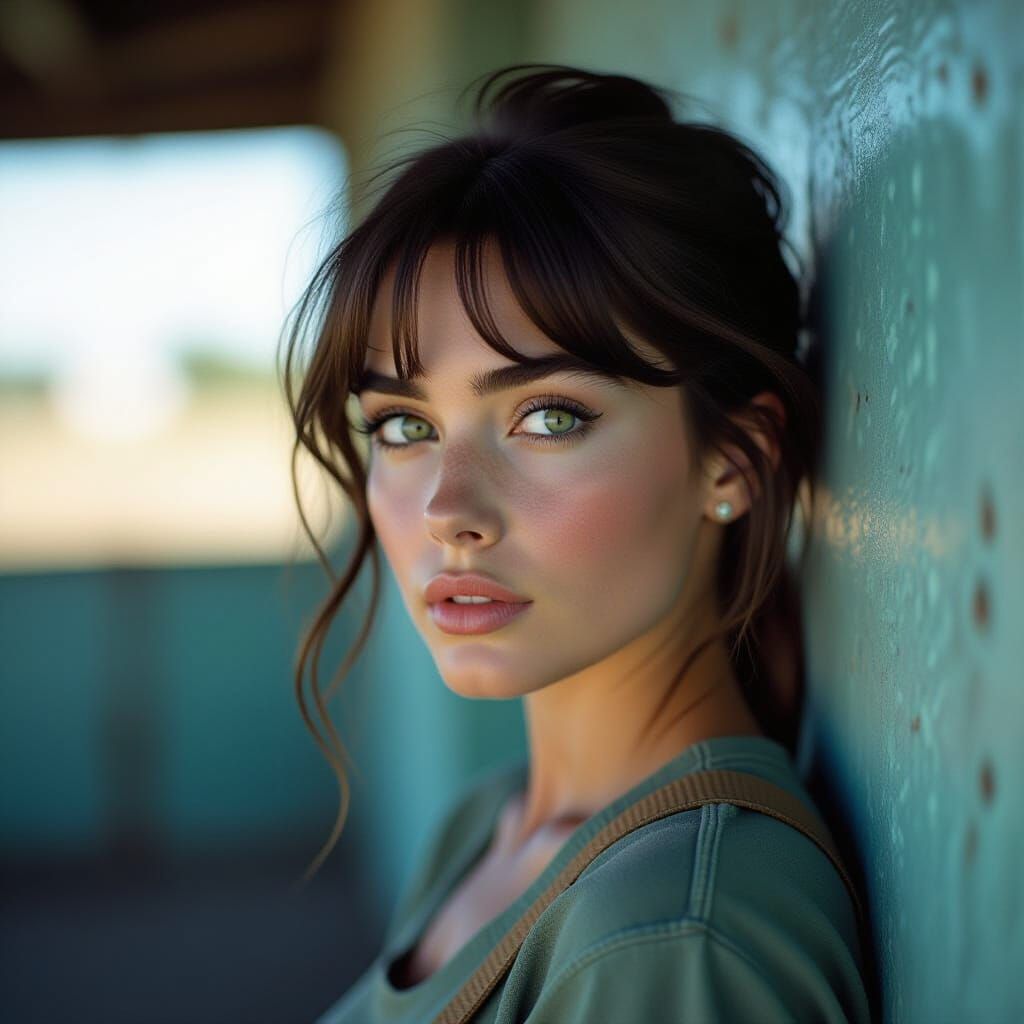 Close-Up of a Green-Eyed Girl in Cinematic Style