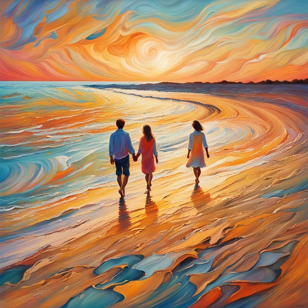 Abstract Beach Walk: Expressionist Art with Vibrant Colors