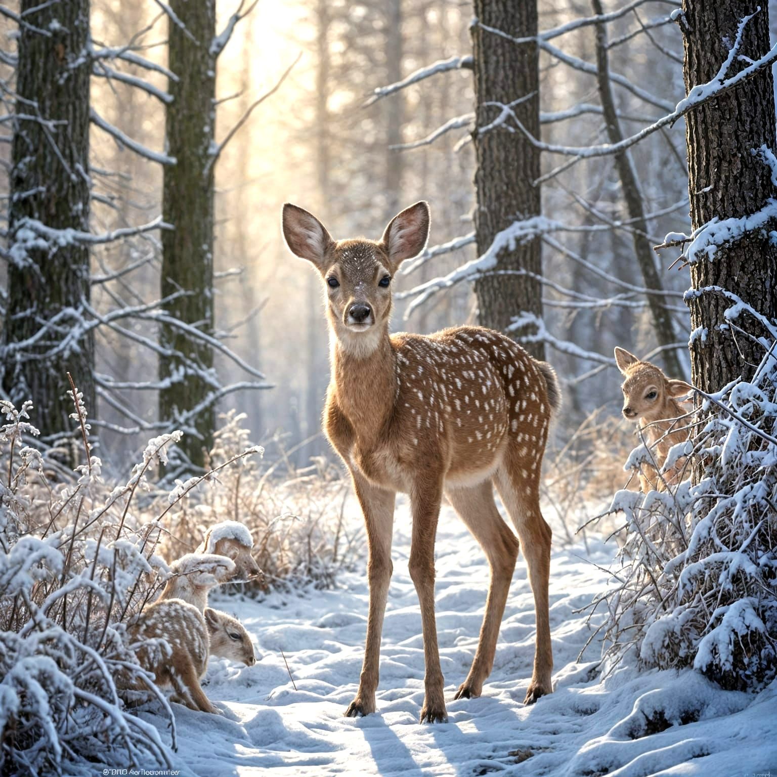 Fawn Standing in Snowy Wilderness