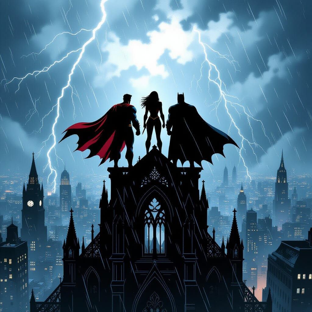 Noir Superheroes Overlook Gotham in the Style of Frank Mille...