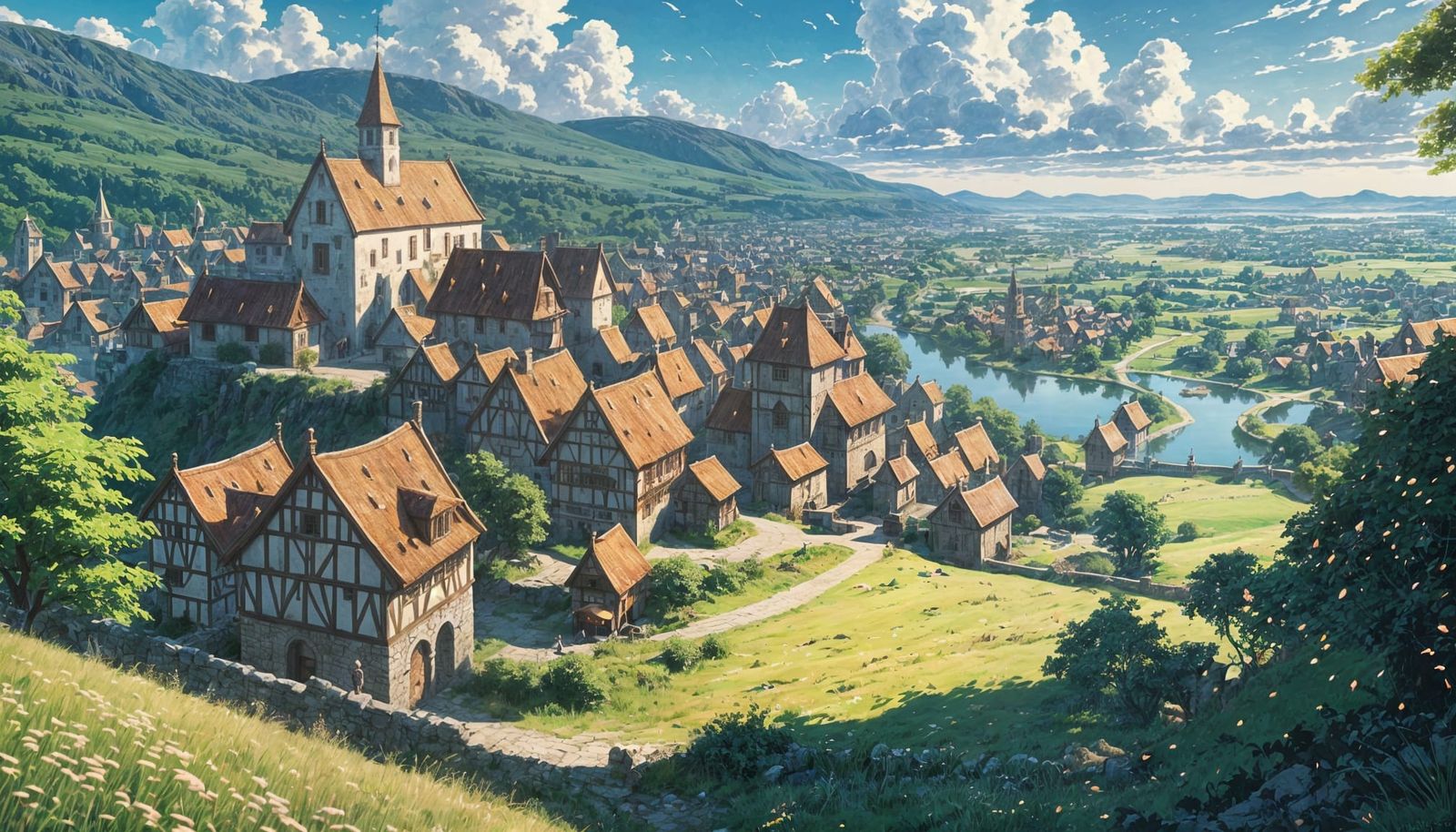 Mystical Medieval Town in Fantasy Landscape