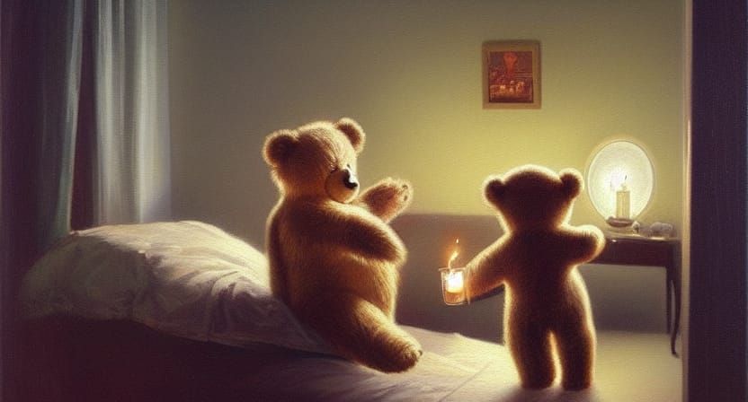 Sleepwalking Teddy Bear: Oil Painting by James Gurney