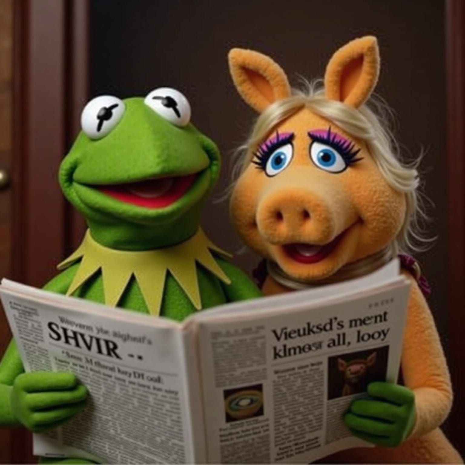 Kermit the Frog Reading Newspaper, Miss Piggy Yelling
