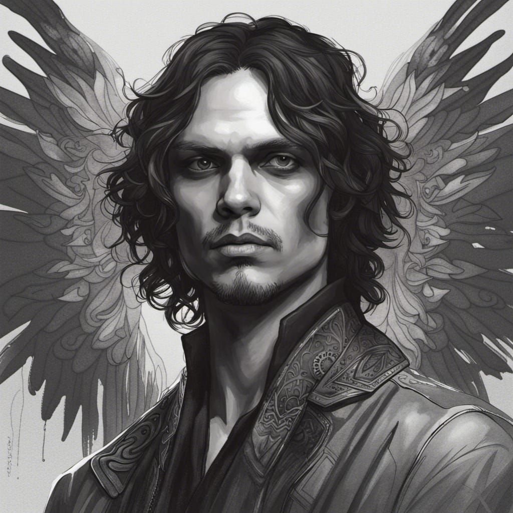Guardian Angel Portrait in Black and White