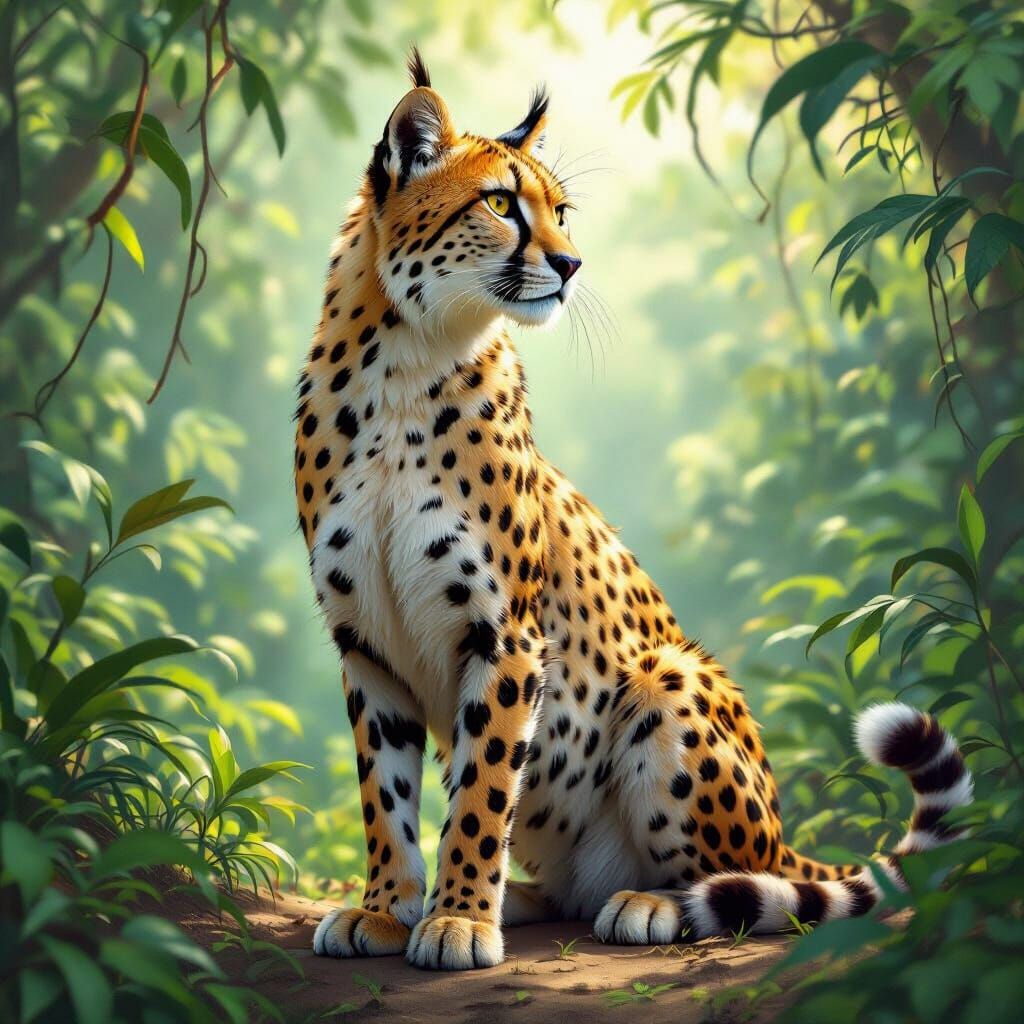 Majestic Half Cat Half Cheetah Creature in Jungle
