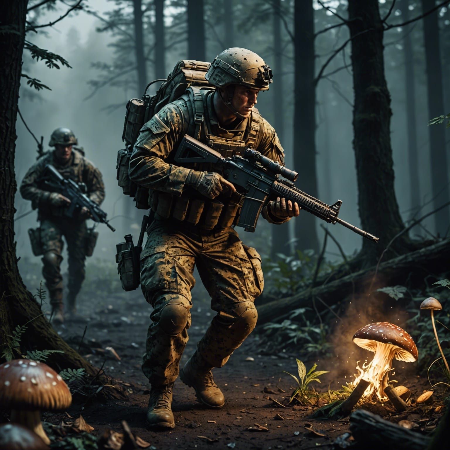 Marine Corps Infantryman's Psychedelic Dark Fantasy Combat