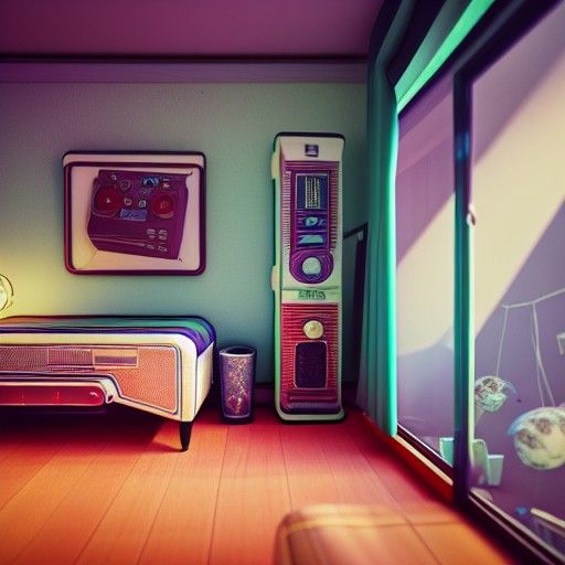 Retrofuturistic 80s Teen Bedroom in Digital Art