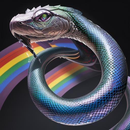 Hyperrealistic Chrome Rainbow Snake in Splash Art