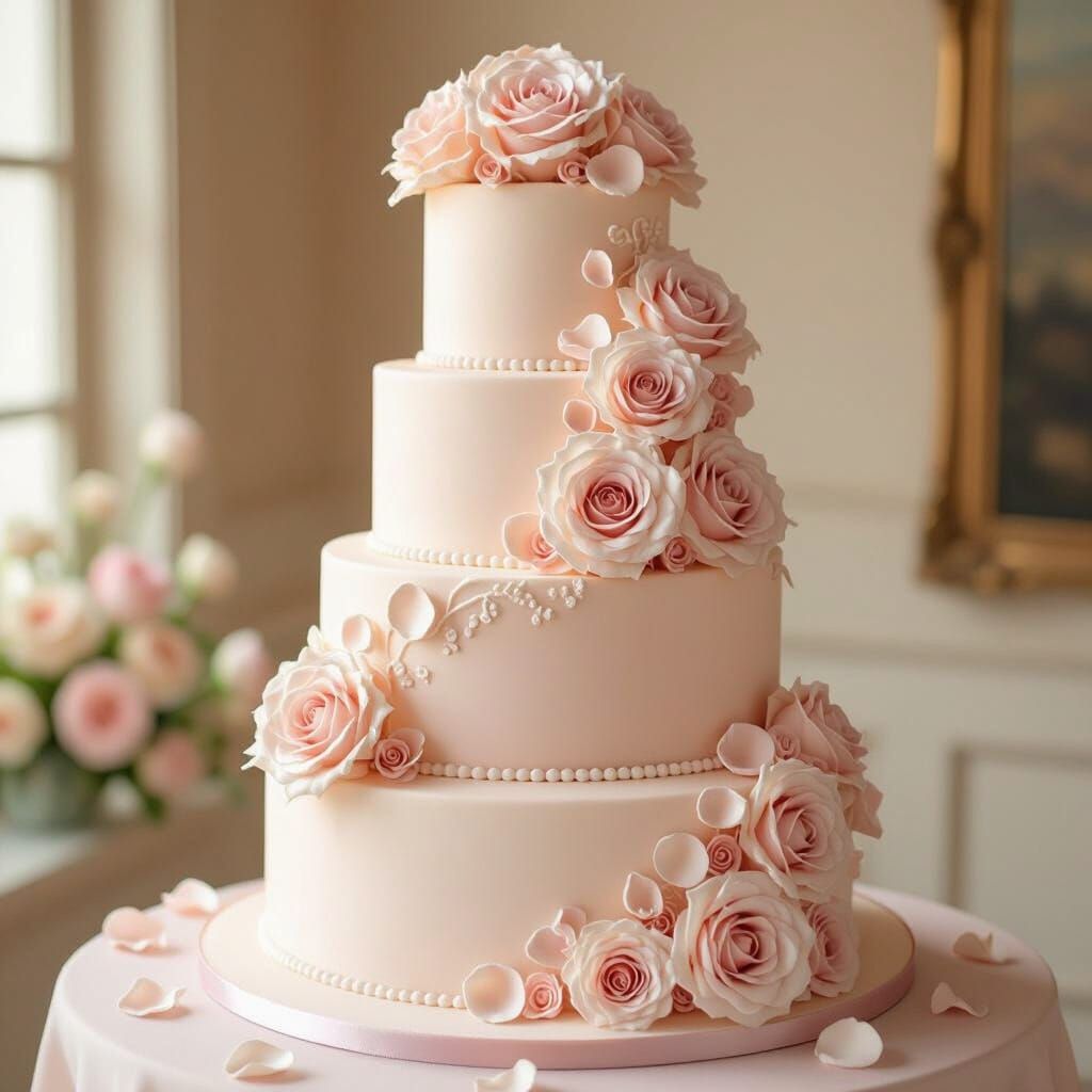 Elegant 5-Tier Wedding Cake with Roses