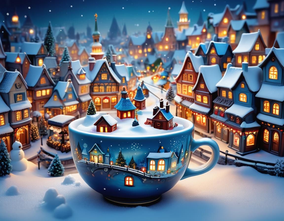 Christmas Market in a Cup: Whimsical Digital Art
