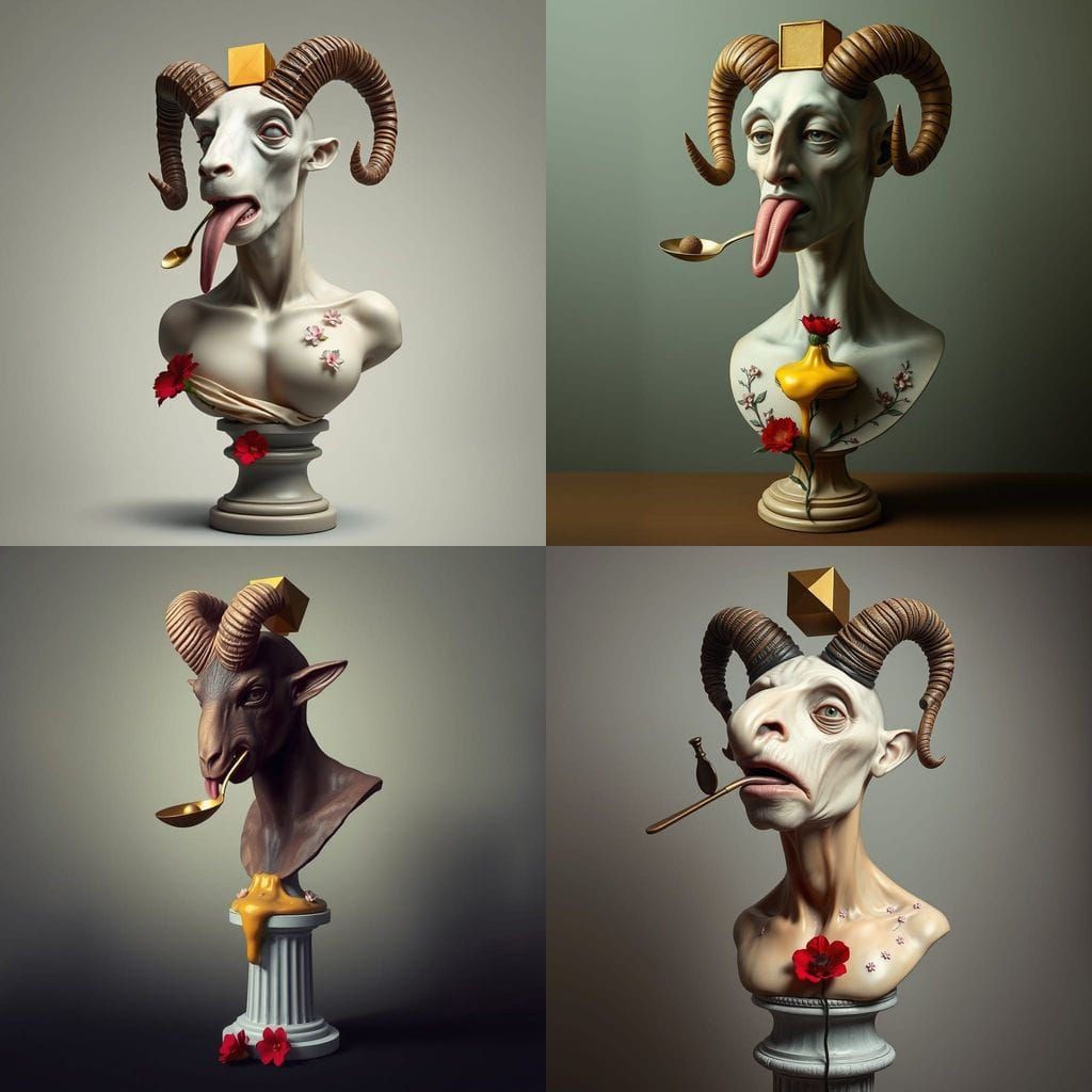 Surreal Abstract Bust with Geometric Cube