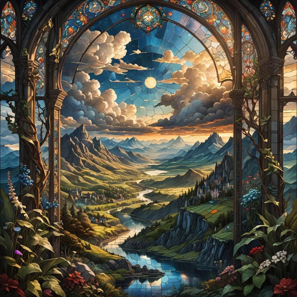 Stained Glass Heaven Landscape in Digital Matte Painting