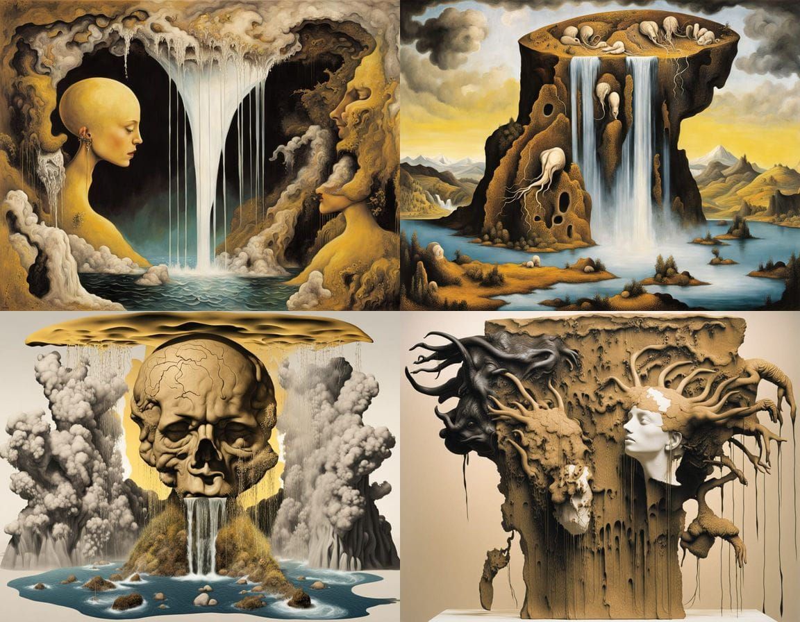 Surreal Waterfalls in Abstract Animal Brain