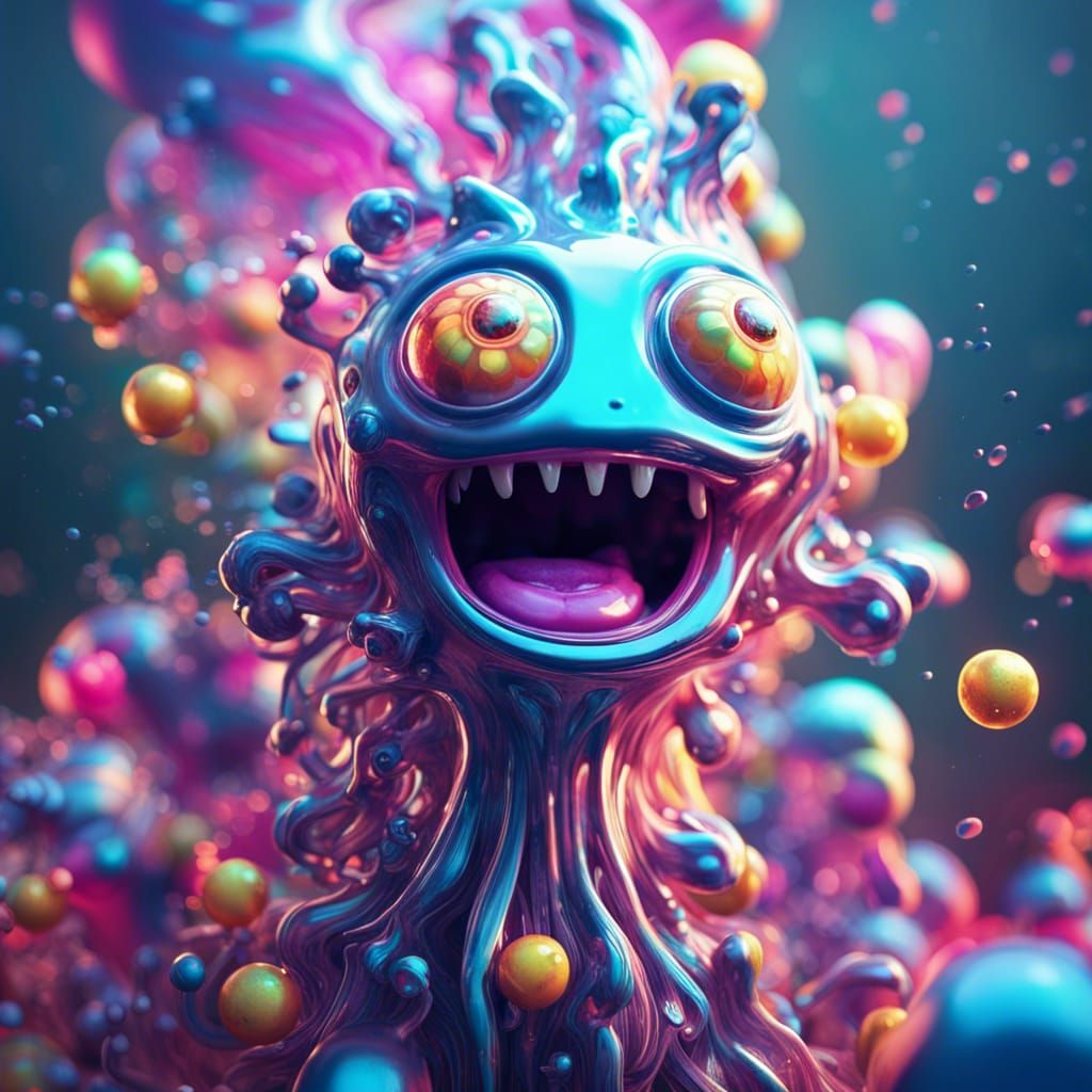 Cute Cyberorganic Character with Liquid Splash Art