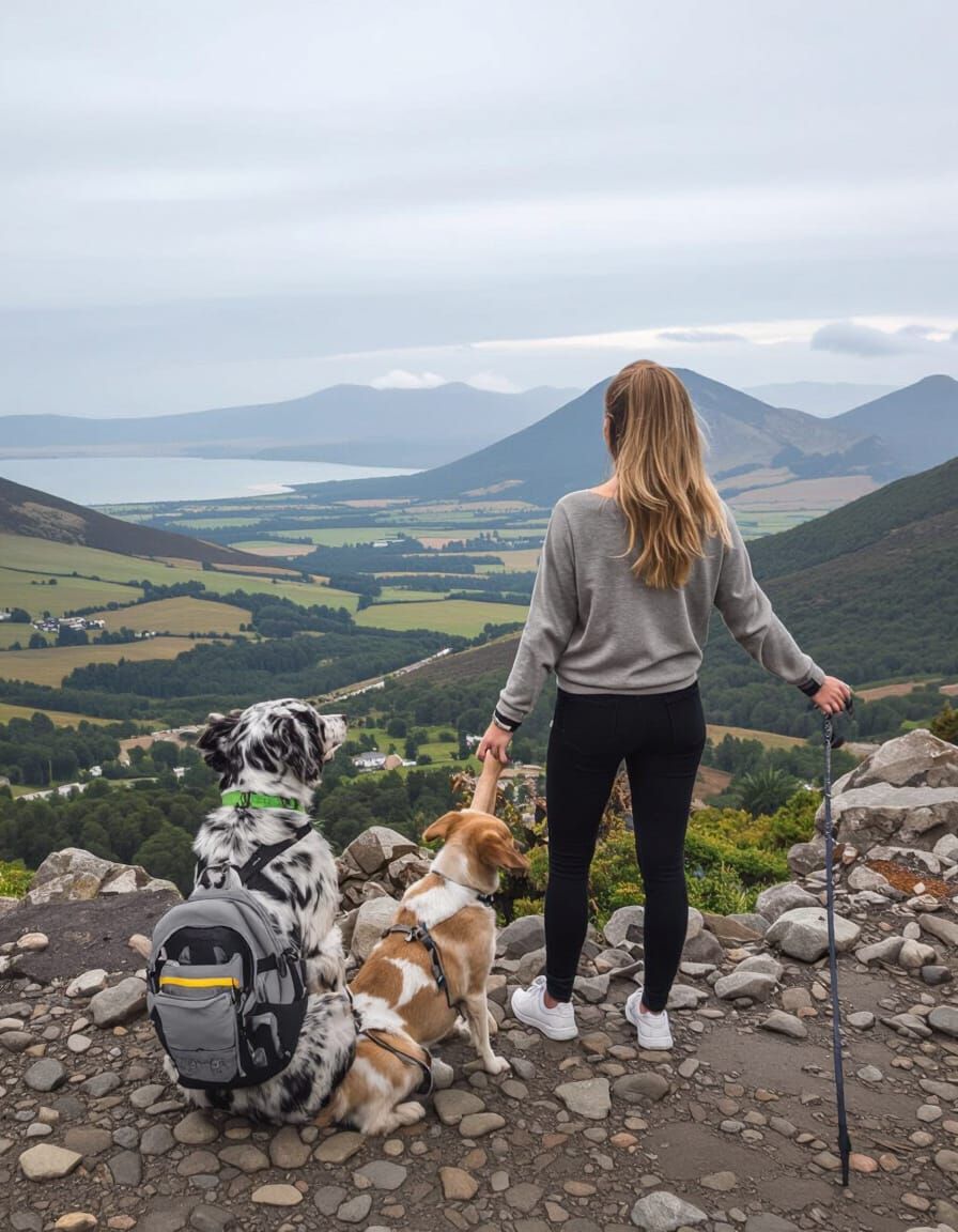Person with Dog Enjoys Nature View with Girlfriend
