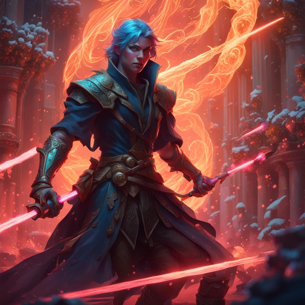 Laser Spear with Ornate Handle in Dynamic Lighting