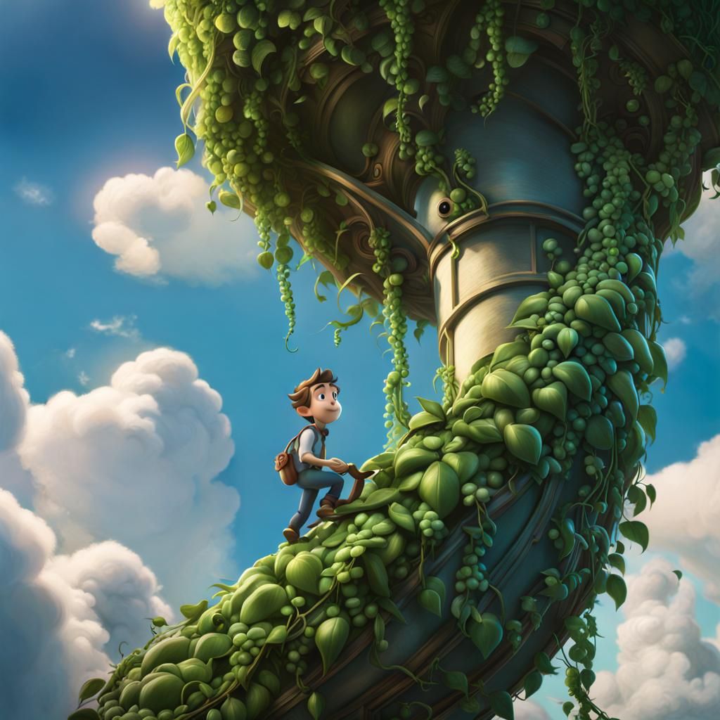 Jack Climbs the Beanstalk: 3D Rendered Scene