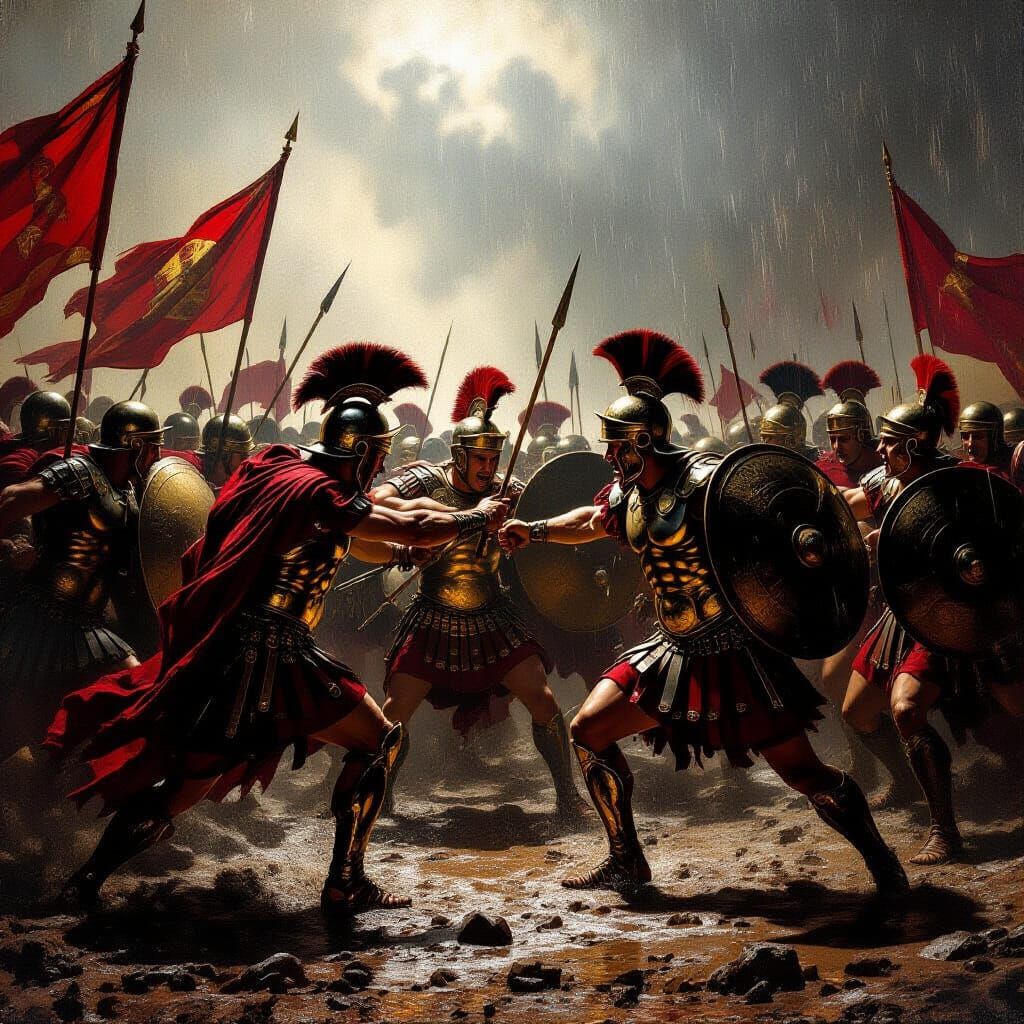 Roman Battle in Torrential Downpour - Baroque Style