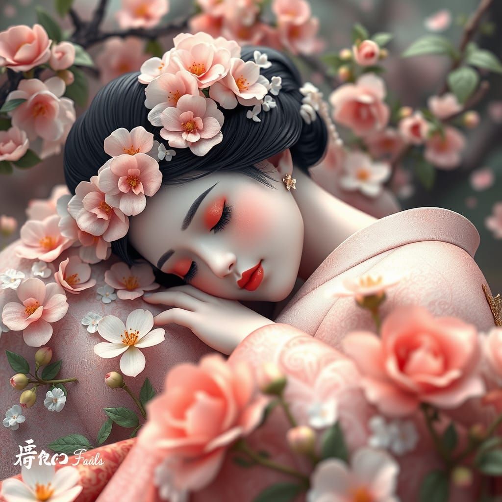 Ethereal Spring Fantasy Geisha in Bloom