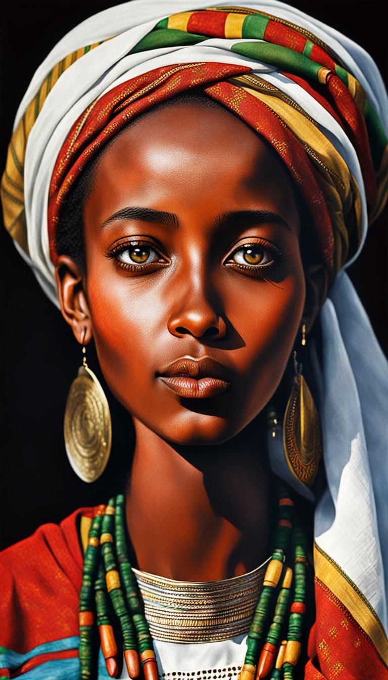 Hyperrealistic Portrait of a Gorgeous Ethiopian Woman