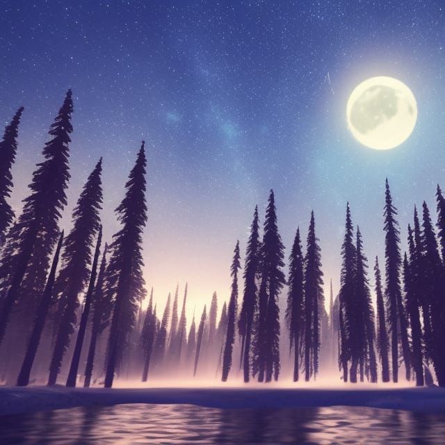 Night Sky Over Lake: 3D Game Cinematic Render