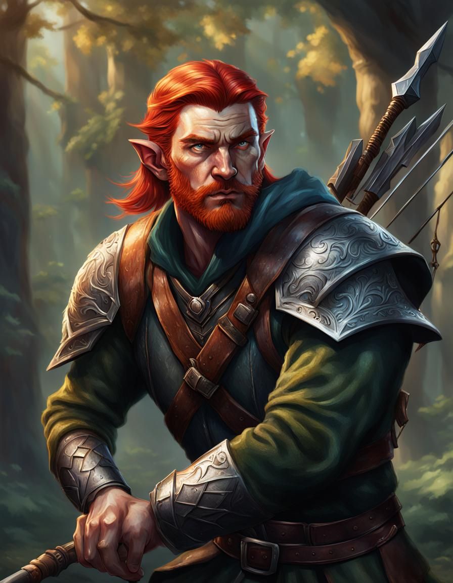 Detailed Portrait of Red-Haired Elf Hunter