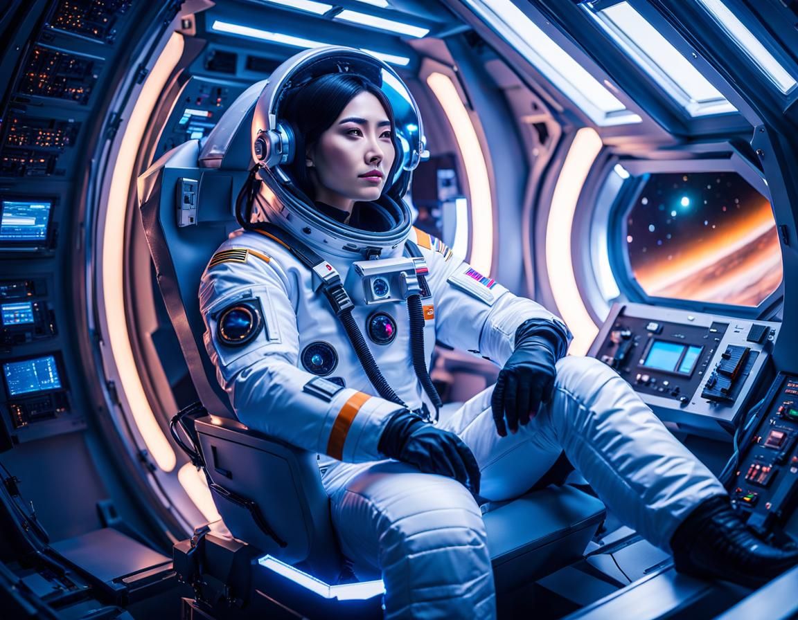 Cosmonaut Relaxing in Spaceship Crew Quarters