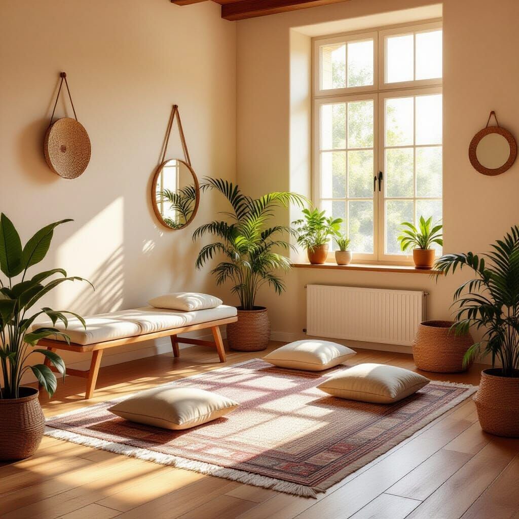 Serene Meditation Space in Warm Sunlight