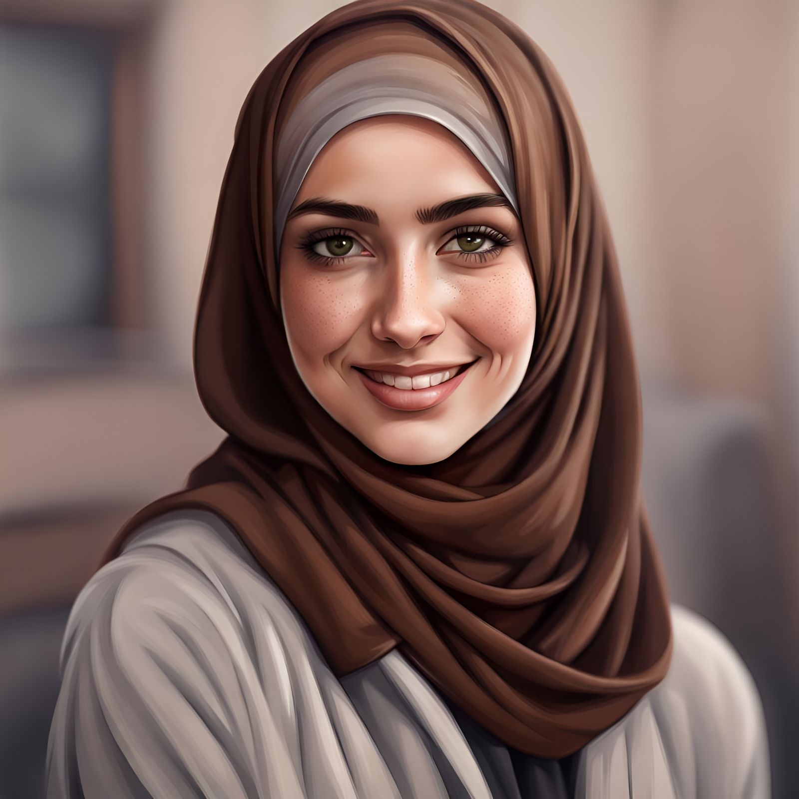German Hijabi Girl with Freckles Smiling Elegantly