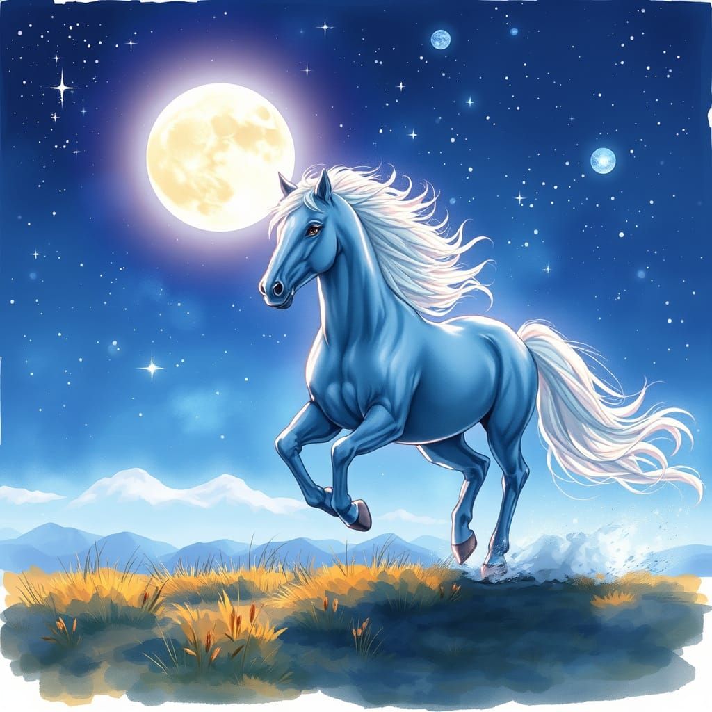 Majestic Stallion Runs Under Starlit Sky: Anime Style