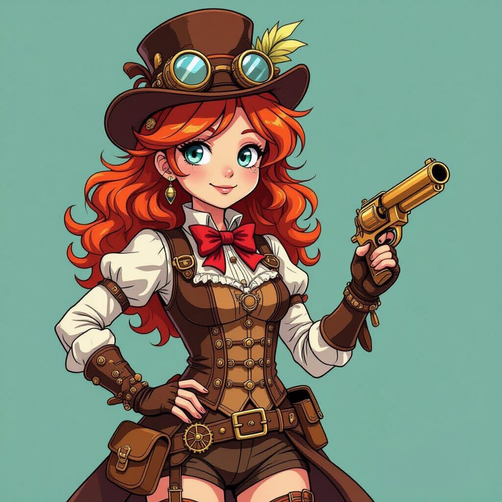 Steampunk Woman in Detailed Mechanical Outfit