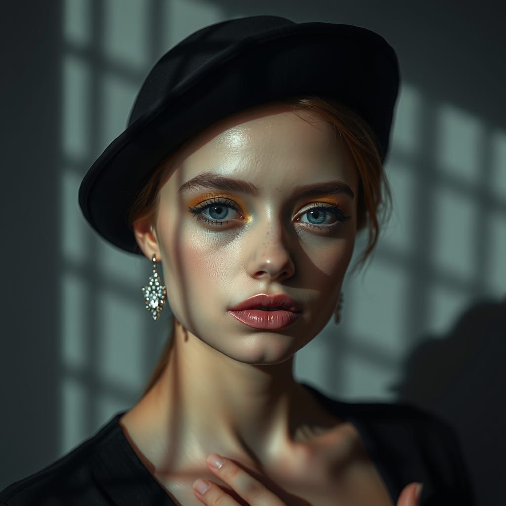 Elegant Woman in a Dramatic, Painterly Hat