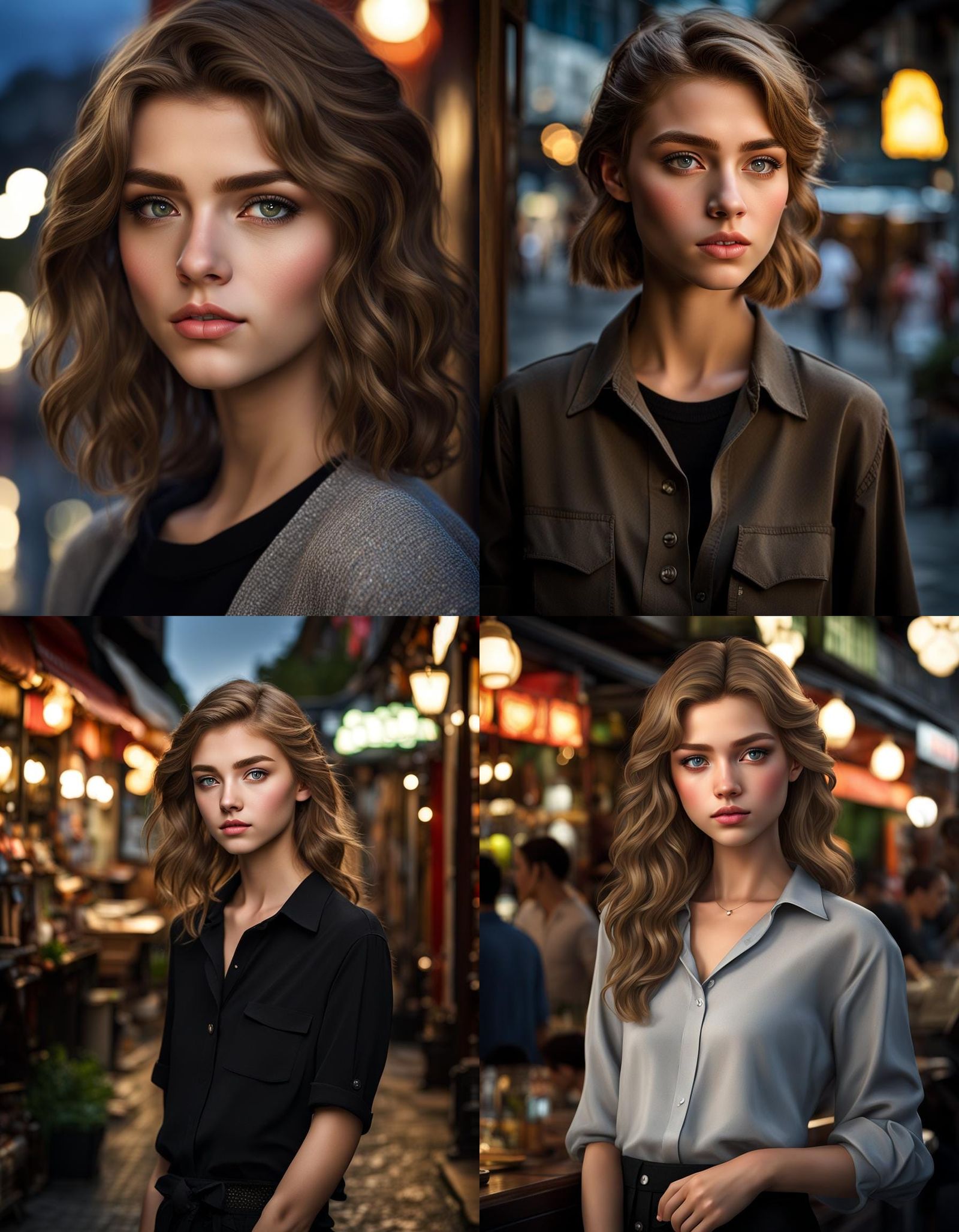 Hyperrealistic Portrait of a Girl in City at Night