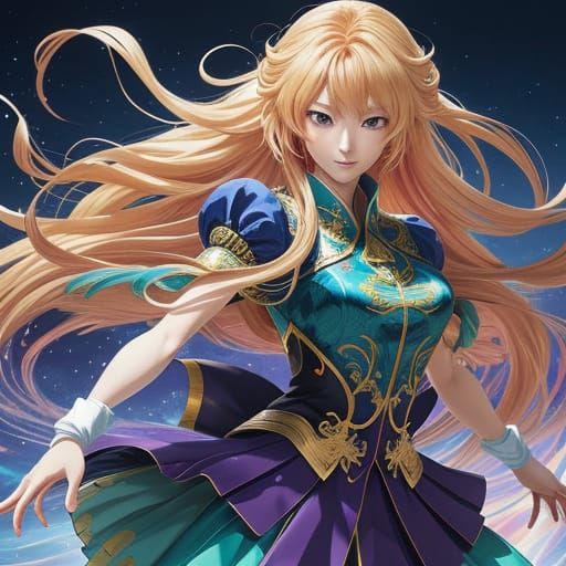 Anime Woman Dancing Gracefully in Dynamic Pose