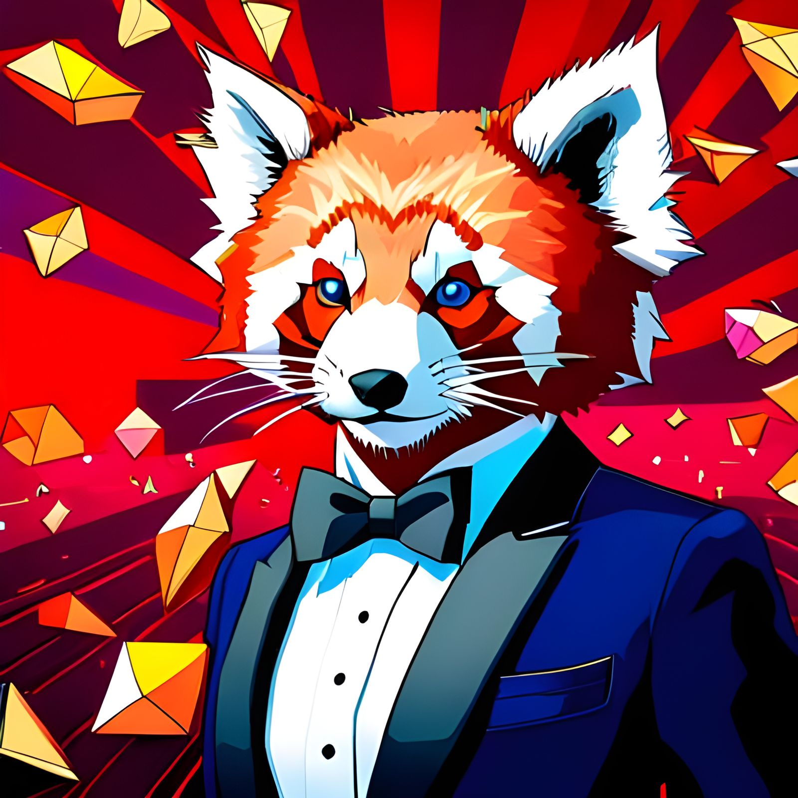 Red Panda in Tuxedo: Sci-Fi Retrofuturism Portrait