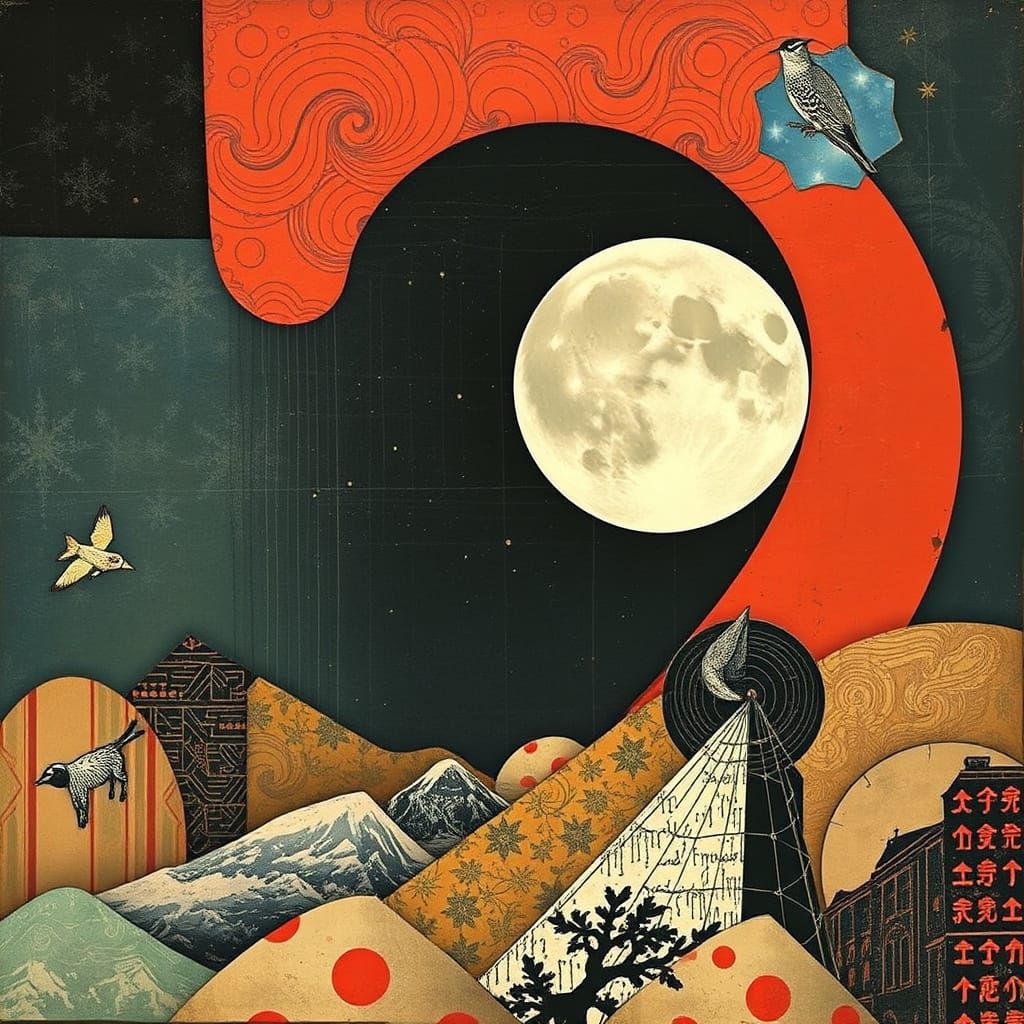 Moon Falling: Photographic Mixed Media Collage