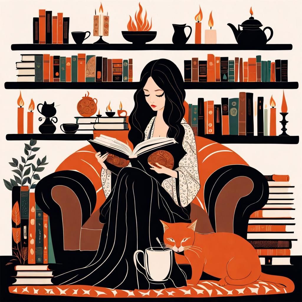 Cozy Hygge Scene with Cat and Fireplace