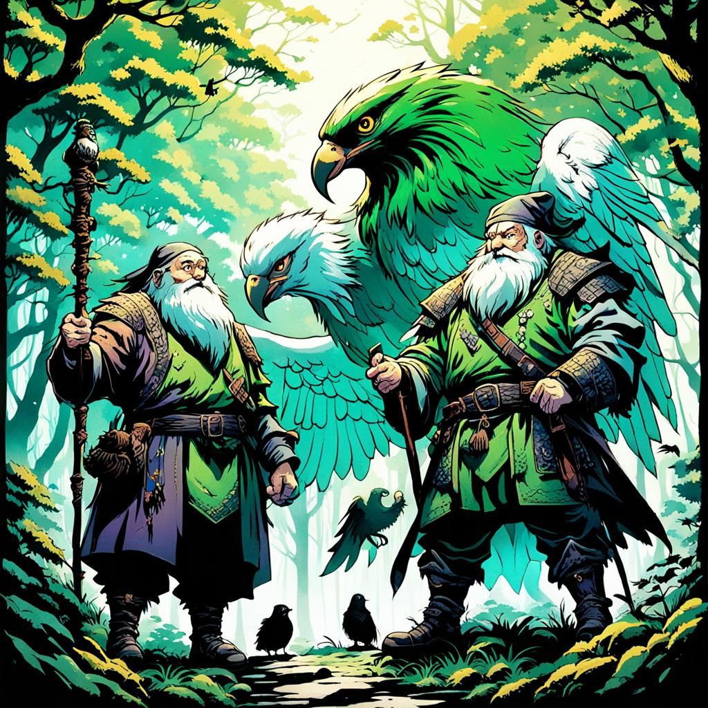 Dwarves of the Enchanted Forest in Manga Style