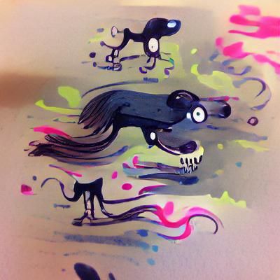 Striking Inky Hound Pen and Ink Drawing