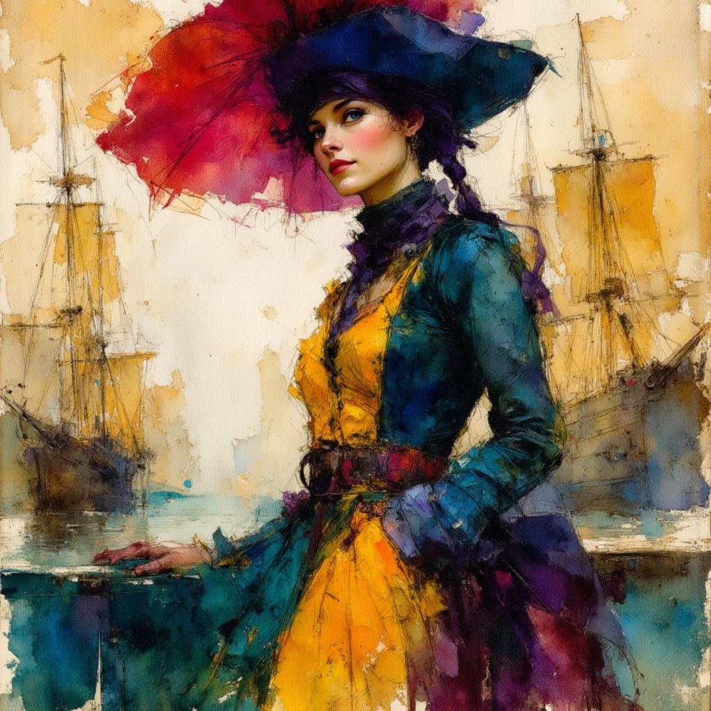 Lady Pirate Sketch in Baroque Style